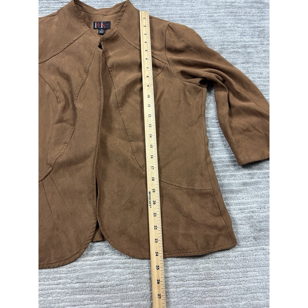 R&K Original Jacket Womens 14 Brown Polyester Open‎ Front Faux Suede Feel - Picture 6 of 14